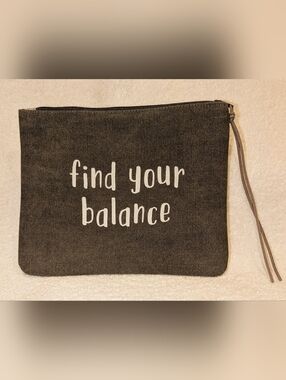 Canvas "find your balance" 7"x9.5" Cosmetic Bag NEW WITH TAGS